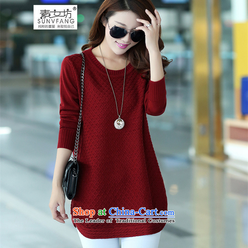Motome workshop for larger women knitted sweaters thick sister 2015 Autumn and Winter Sweater new expertise in wild sister long Knitted Shirt 9158 wine red 3XL recommended weight preworked up catty