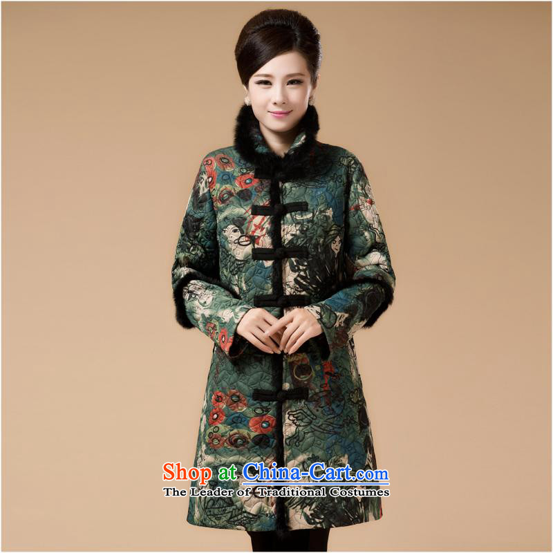 The new Iraqi gauneau) women's older thick winter clothing in load mother long ethnic cotton coat ãþòâ rabbit hair Tang jacket. 4XL., grass green (genuoyi gauneau) , , , shopping on the Internet