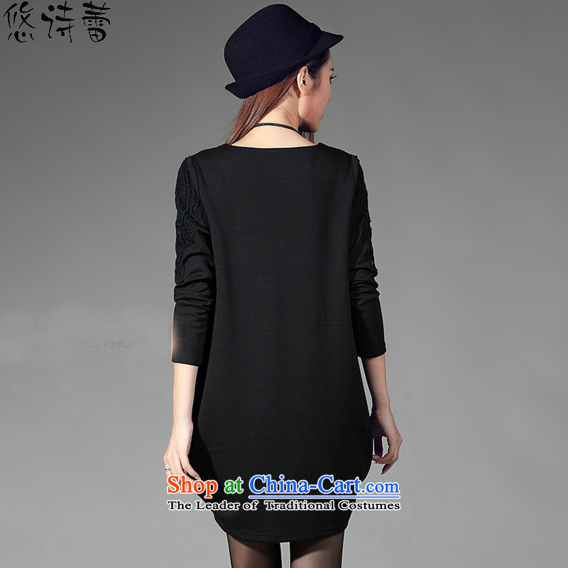 In the autumn of 2015, Lei poem new larger female thick MM THIN lanterns skirts graphics Sau San round-neck collar long-sleeved dresses 052 Black XXXL, from poem Lei (youshilei) , , , shopping on the Internet
