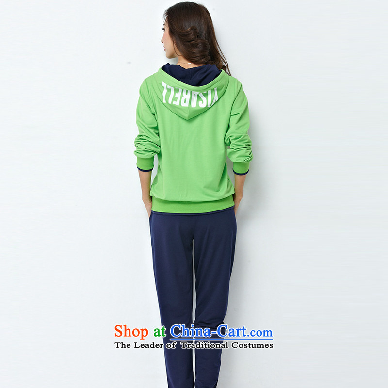 Athena Chu Isabel 2015 autumn and winter large female Korean version of Sau San with cap letters stamp leisure pocket trousers sweater two kits of the sportswear 1274 Fluorescent Green Blue 3XL( knocked recommendations 150-165¨catty, Athena Isabel (yisabe