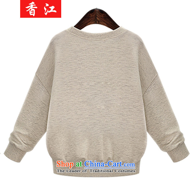 Xiang Jiang to increase women's code 200 catties thick sister autumn and winter new very casual clothes dog stamp long-sleeved Pullover sweater T-shirt female 337 light beige larger 5XL, Xiangjiang , , , shopping on the Internet