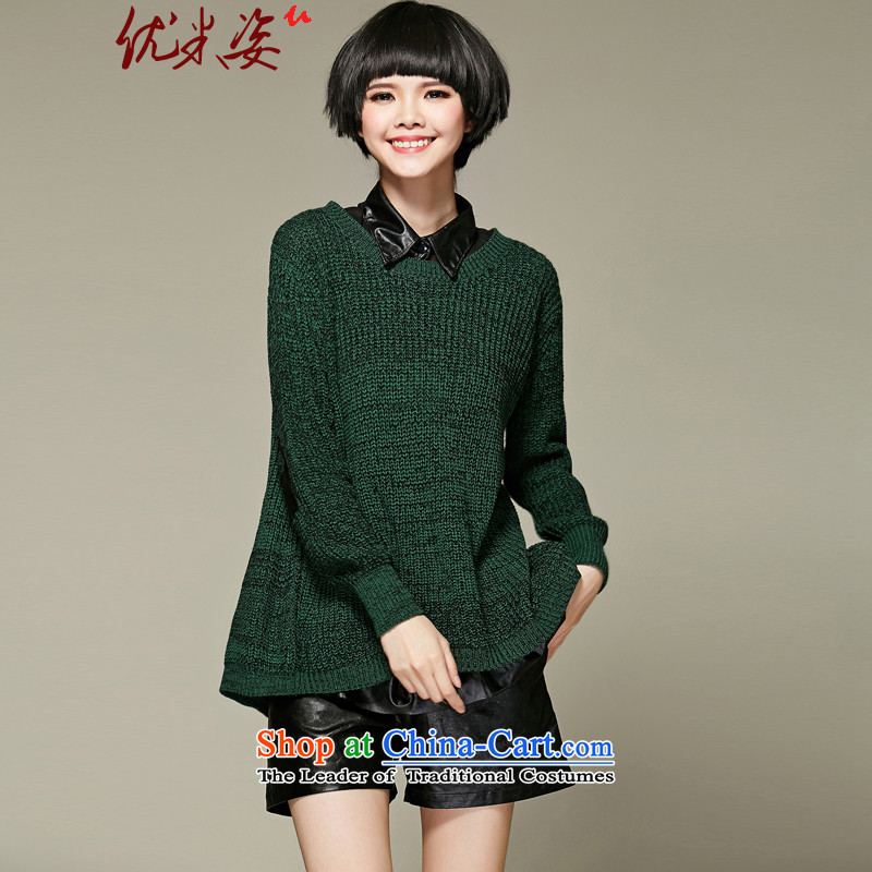 Optimize m Gigi Lai Package Mail C.o.d. autumn 2015 new product lines for autumn and winter just a thin stylish leather sweater graphics for loose in long female sweater green2XL 150 to 190 catties recommendations
