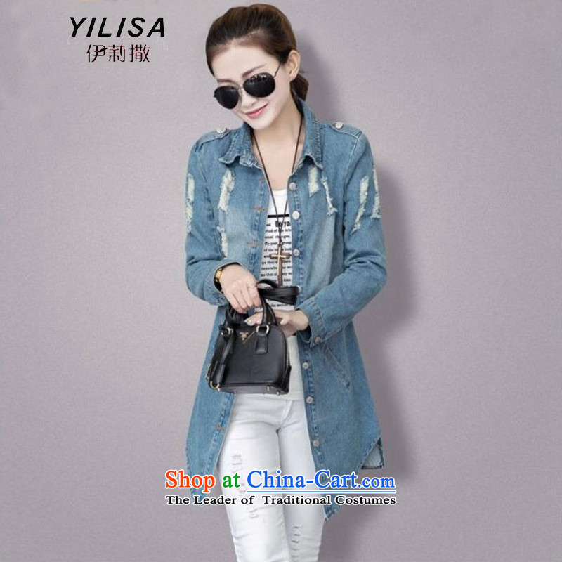 Ms 2015 sub-new to increase women who are video decode thin autumn and winter jackets 200 catties thick MM stylish cowboy jacket coat H6122 wash blue?5XL recommended weight 180-200 catty