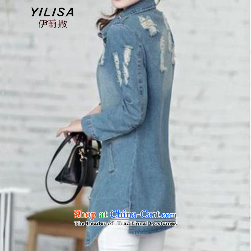 Ms 2015 sub-new to increase women who are video decode thin autumn and winter jackets 200 catties thick MM stylish cowboy jacket coat H6122 wash blue 5XL recommended weight, 180-200, the Reine (YILISA sub-shopping on the Internet has been pressed.)