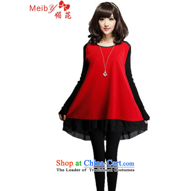 Meiby autumn and winter Sleek and versatile to increase women's code thick mm winter clothing dresses cotton lint-free thickened gross? plus video forming the thin clothes female long red5XL 236