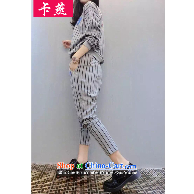 Card Yin leisure wears xl thick MM sports suits of autumn and winter female Korean long-sleeved Pullover loose video thin cartoon stamp sweater two kits 5989 Light Gray XL, Card Yin , , , shopping on the Internet