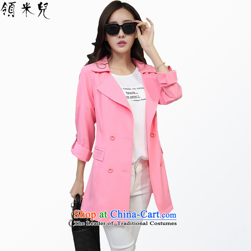 For M-?2015 to increase the number of women in the autumn of new suit for long coats of leisure and skinny graphics windbreaker Sau San Y1259?3XL Pink
