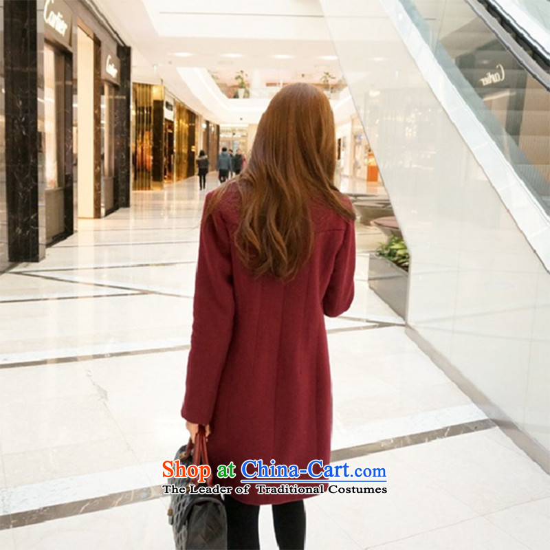 Are you yi 2015 autumn and winter new larger version in Korea Sau San long wool coat jacket female DYN802? wine red M, are you yi shopping on the Internet has been pressed.