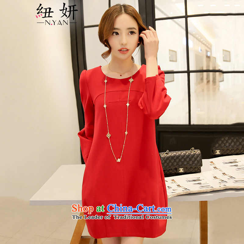 Nz Charlene Choi2015 Fall_Winter Collections new Korean long-sleeved temperament in Sau San forming the long skirt larger women9883red colorXXXL
