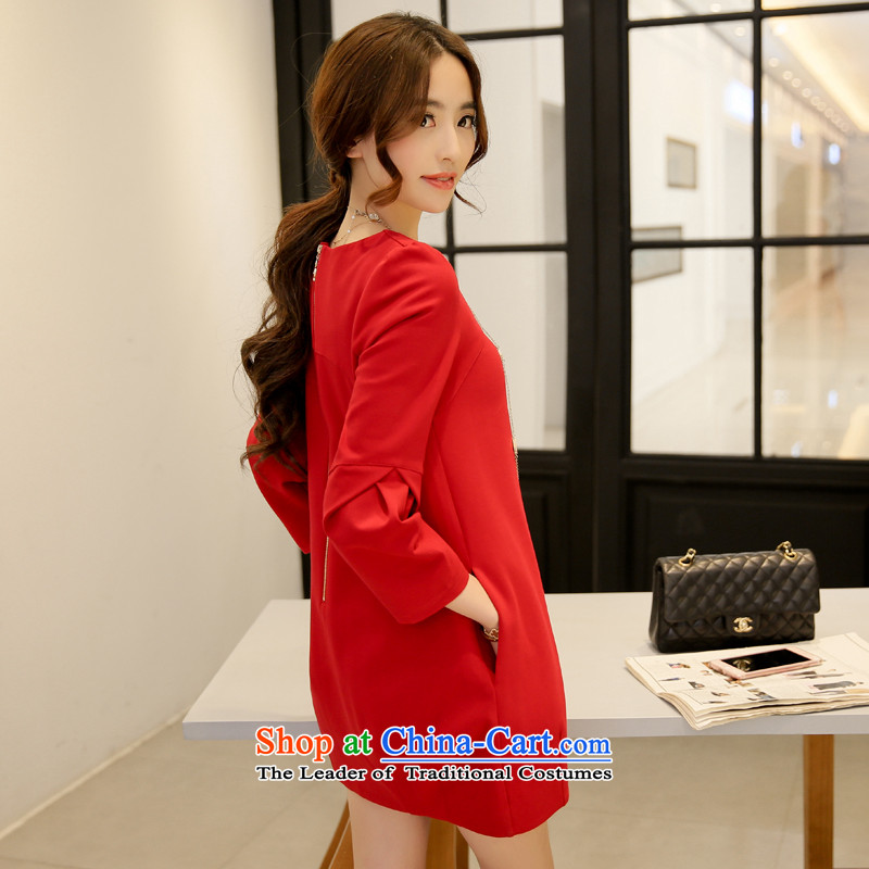 Nz Charlene Choi 2015 Fall/Winter Collections new Korean long-sleeved temperament in Sau San forming the long skirt larger women 9883 red color XXXL, NIUYAN Yeon (NZ) , , , shopping on the Internet