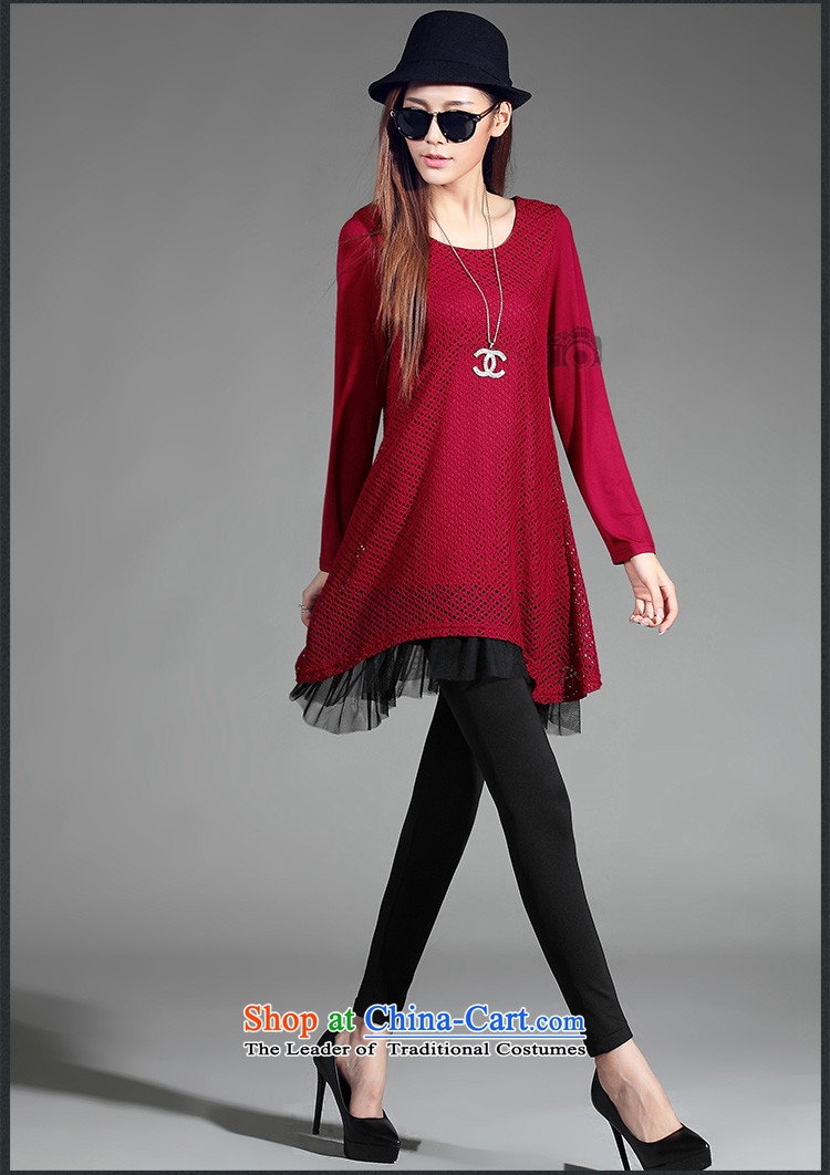 Eun-Ya Xiu 2015 autumn and winter new to increase women's code thick mm200 catty loose video thin engraving lace stitching leave two garment 850 wine red XXXL picture, prices, brand platters! The elections are supplied in the national character of distribution, so action, buy now enjoy more preferential! As soon as possible.