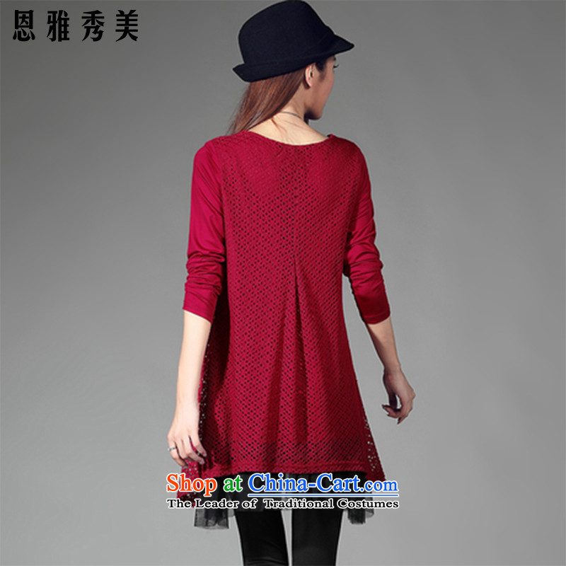 Eun-Ya Xiu 2015 autumn and winter new to increase women's code thick mm200 catty loose video thin engraving lace stitching leave two garment 850 wine red XXXL, updfarmy chief Su-mi , , , shopping on the Internet