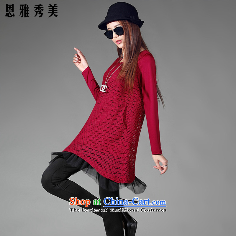 Eun-Ya Xiu 2015 autumn and winter new to increase women's code thick mm200 catty loose video thin engraving lace stitching leave two garment 850 wine red XXXL, updfarmy chief Su-mi , , , shopping on the Internet