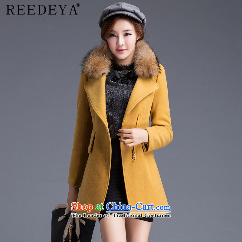 Avandia Rui REEDEYA 2015 autumn and winter Korean female jacket is   Gross graphics with thin hair for long coats female yellow hair??M