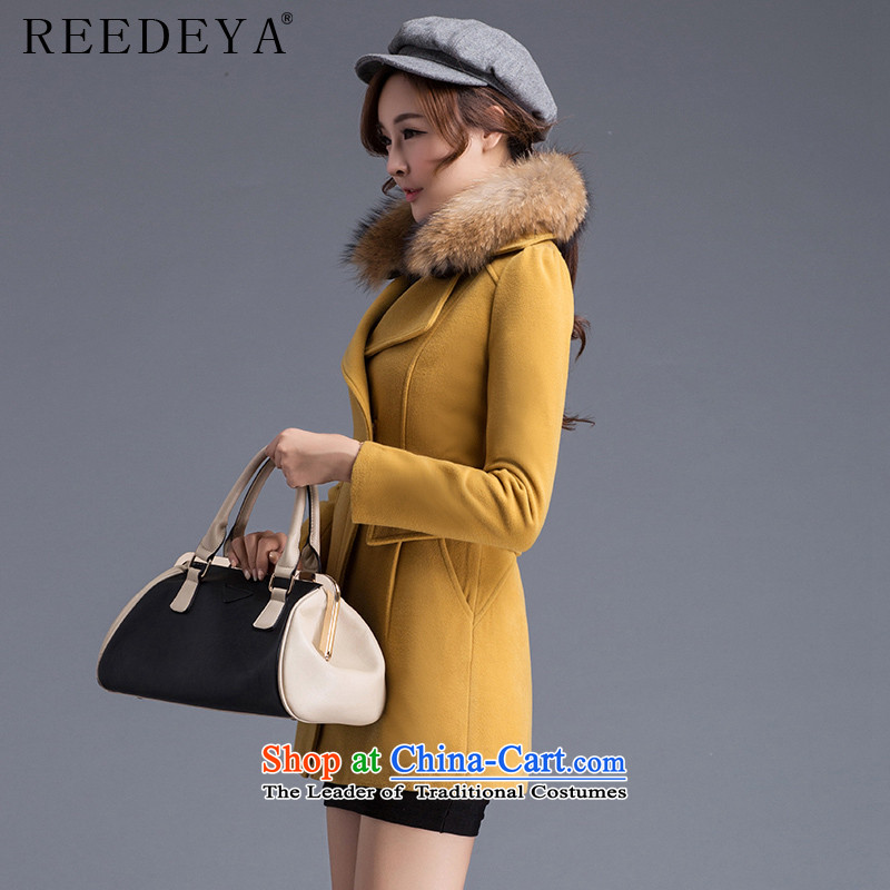 Avandia Rui REEDEYA 2015 autumn and winter Korean female jacket is   Gross graphics with thin hair for long coats female yellow hair? M,REEDEYA,,, shopping on the Internet