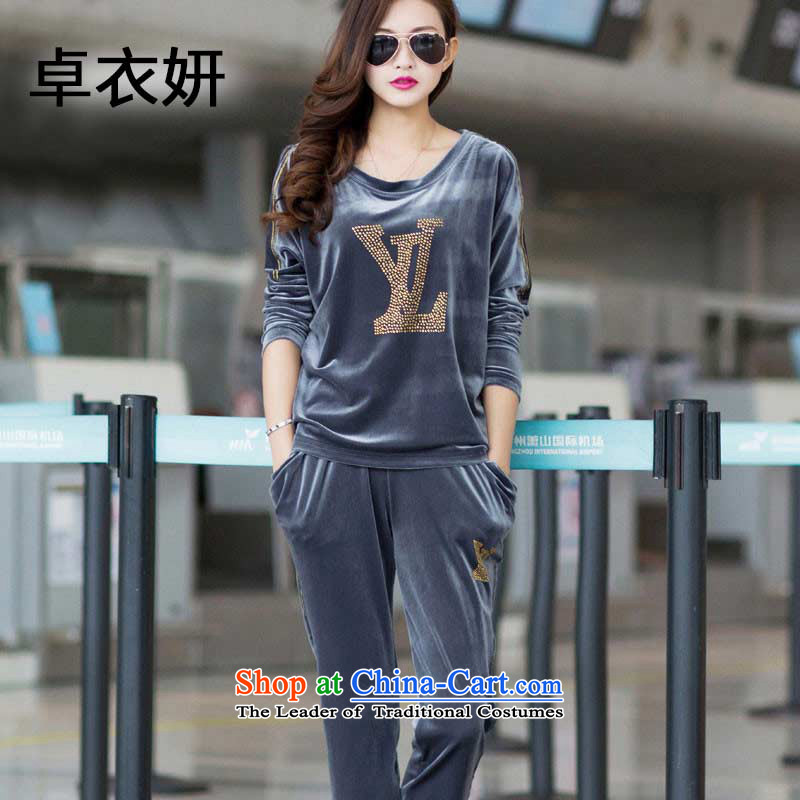 The new Korean autumn 1342_2015 version trendy code Kim scouring pads Sau San sportswear gray XXL