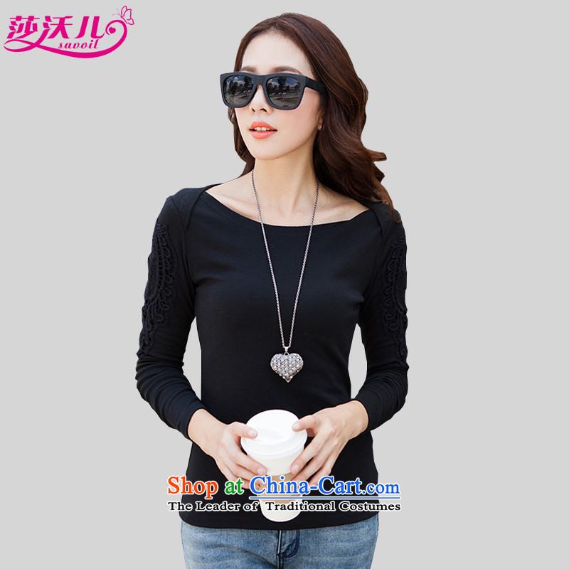 Elizabeth Kosovo children fall inside the Korean edition to increase the number of women with a field for lace hook, forming the flower of the Netherlands Stretch video thin T-shirts Sau San female long-sleeved?black?2XL?recommendations 130-145 8088 catti