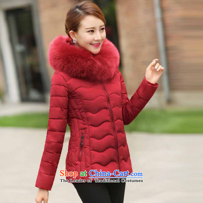 The sea route take the Korean version of gross collar cap loose candy colored winter conventional) thick warm coat 5A6044 large red sea route to spend.... 2XL, shopping on the Internet