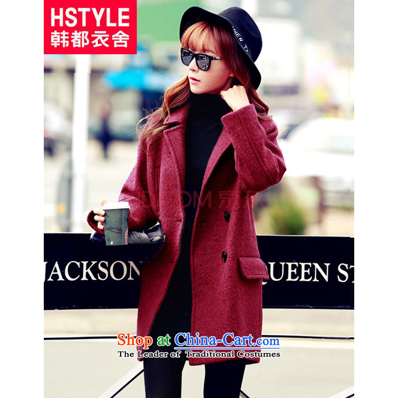 Korea has the Korean version of the Dag Hammarskj?ld yi 2015 winter clothing new women's solid color jacket OU4624 loose hair? wine red?M