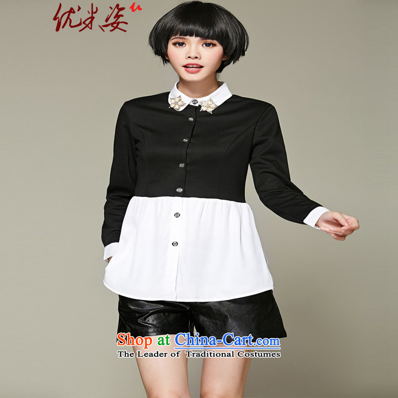 Optimize m Gigi Lai Package Mail C.o.d. autumn 2015, larger female thick mm diamond ornaments with autumn lapel spell receive waist forming the doll shirt leave two video thin black shirt?3XL recommendations 155-175 catty