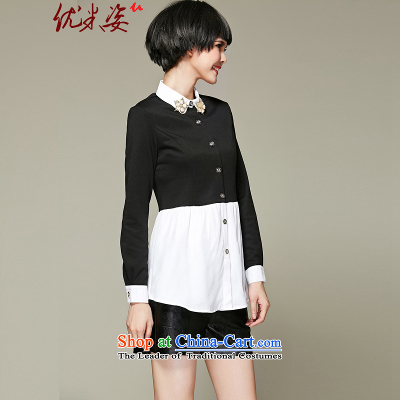 Optimize m Gigi Lai Package Mail C.o.d. autumn 2015, larger female thick mm diamond ornaments with autumn lapel spell receive waist forming the doll shirt leave two video thin black shirt 3XL recommendations 155-175, optimize umizi postures (m) , , , shop