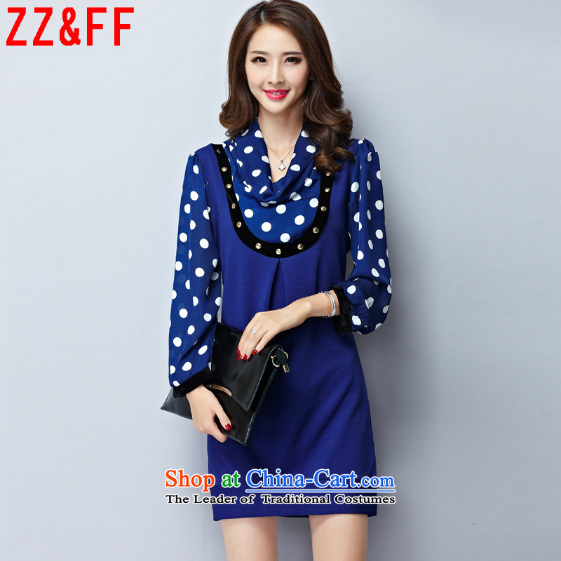 Install the latest Autumn 2015 Zz&ff large long-sleeved blouses and code Sau San dot chiffon skirt wear dresses female LYQ8084 BLUE XXXL,ZZ&FF,,, shopping on the Internet
