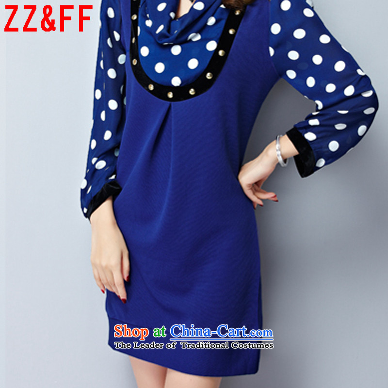 Install the latest Autumn 2015 Zz&ff large long-sleeved blouses and code Sau San dot chiffon skirt wear dresses female LYQ8084 BLUE XXXL,ZZ&FF,,, shopping on the Internet