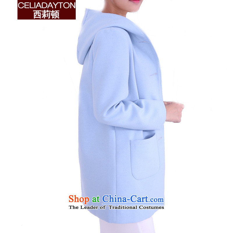Szili Clinton 2015 new products for larger female thick mm sister video with cap stylish thin long-sleeved jacket girl in gross? Long a wool coat AD to 200 cattiesXXXXL blue