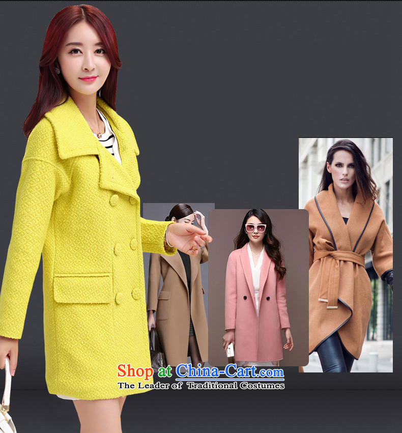 Land rental housing by 2015 Fall/Winter Collections new suit for woolen coat female non-cashmere overcoat small Heung-thick) long hair? lemon yellow jacket coat female L picture, prices, brand platters! The elections are supplied in the national character of distribution, so action, buy now enjoy more preferential! As soon as possible.