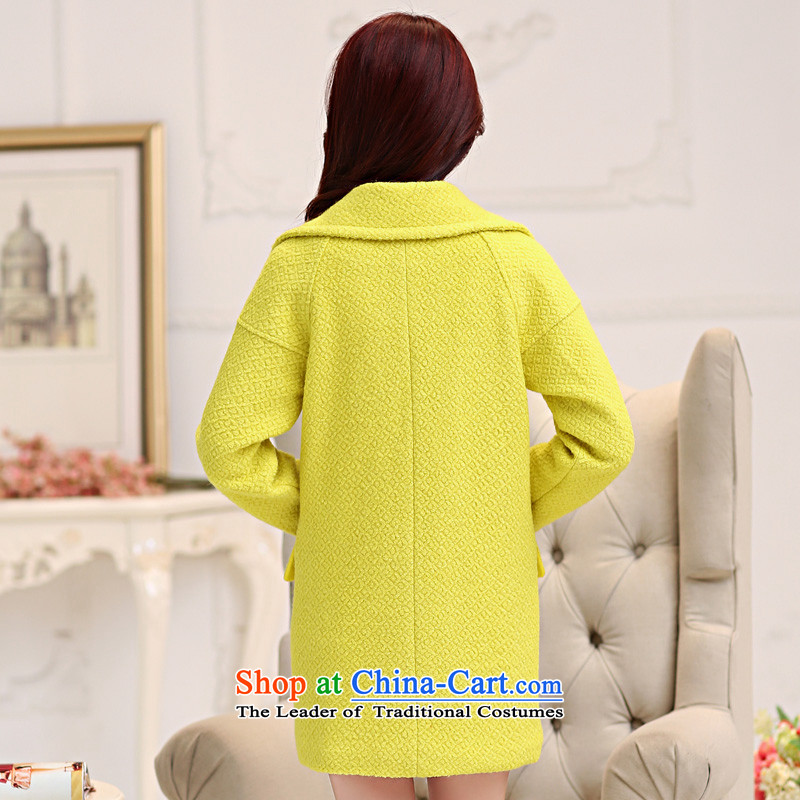 Land rental housing by 2015 Fall/Winter Collections new suit for woolen coat female non-cashmere overcoat small Heung-thick) long hair? lemon yellow jacket coat girl , L, land ownership has been pressed shopping on the Internet