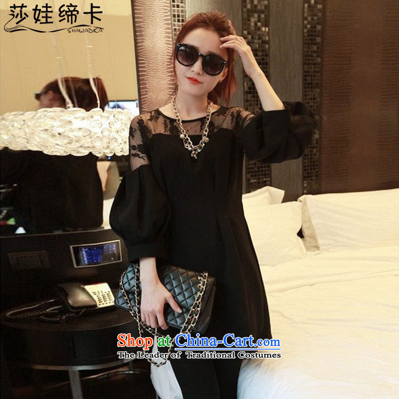 Elisabeth wa concluded large card female Korean autumn add fertilizer xl women 200 catties thick, Hin thin dresses 2015 new thick sister thick blackXXXL autumn mm 160 to 175 catties can penetrate