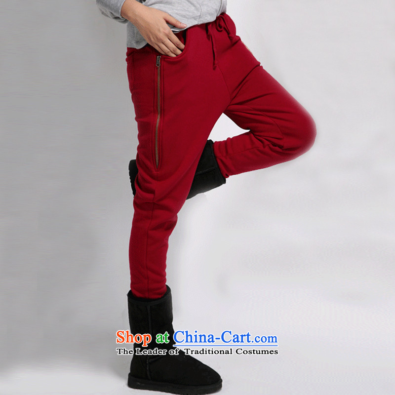 The officials of the fuseau larger ladies pants autumn and winter to increase the number of female casual pants thick mm thick wool pants plus Harun trousers 5XL wine red 180-200, the turbid fuseau shopping on the Internet has been pressed.