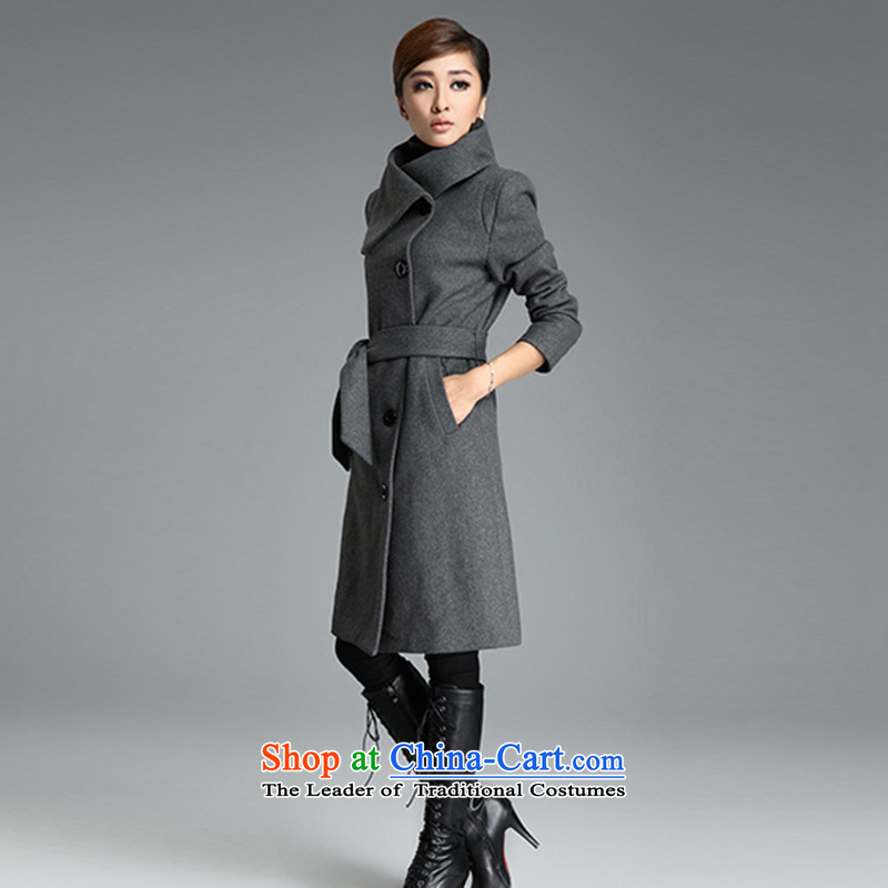 The  2015 large relaxd friendly Korean girl in thick long lapel gross? autumn and winter coats jacket    , gray, L, land with , , , shopping on the Internet