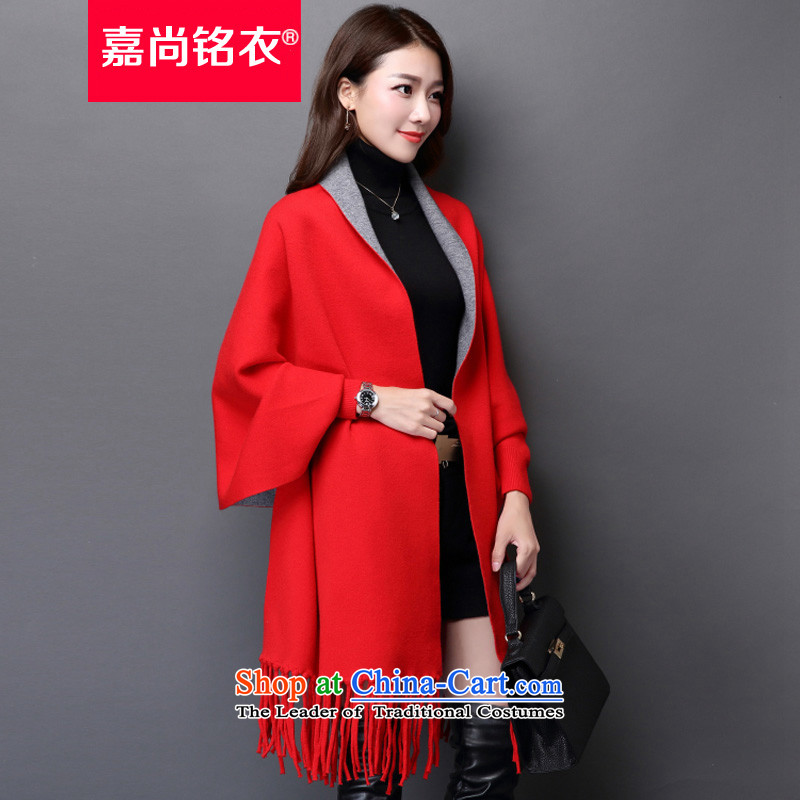 The Honorable Martin Lee Sang-ho yi 2015 autumn and winter new women's loose cloak cardigan sweater jacket in long stream of knitwear bat sleeves shawl WT6715 Red + Gray are unlimited Code Build