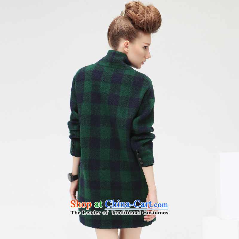 2015 Autumn and winter new COCOBELLA Classic Grid Snap in a long hair? jacket, blue and green of the female CT216 S,COCOBELLA,,, shopping on the Internet