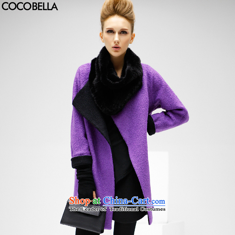 2015 Autumn and winter in COCOBELLA long loose side marker-woolen coat thick hair? CT112 female purple S Jacket