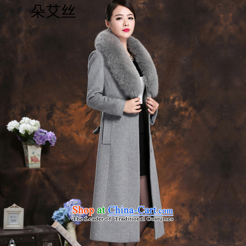 High-end really gross collar cashmere overcoat fox girl for winter 2015 NEW XL Sau San video thin woolen coat female autumn and winter-long hair? jacket light gray , L, flower HIV silk , , , shopping on the Internet