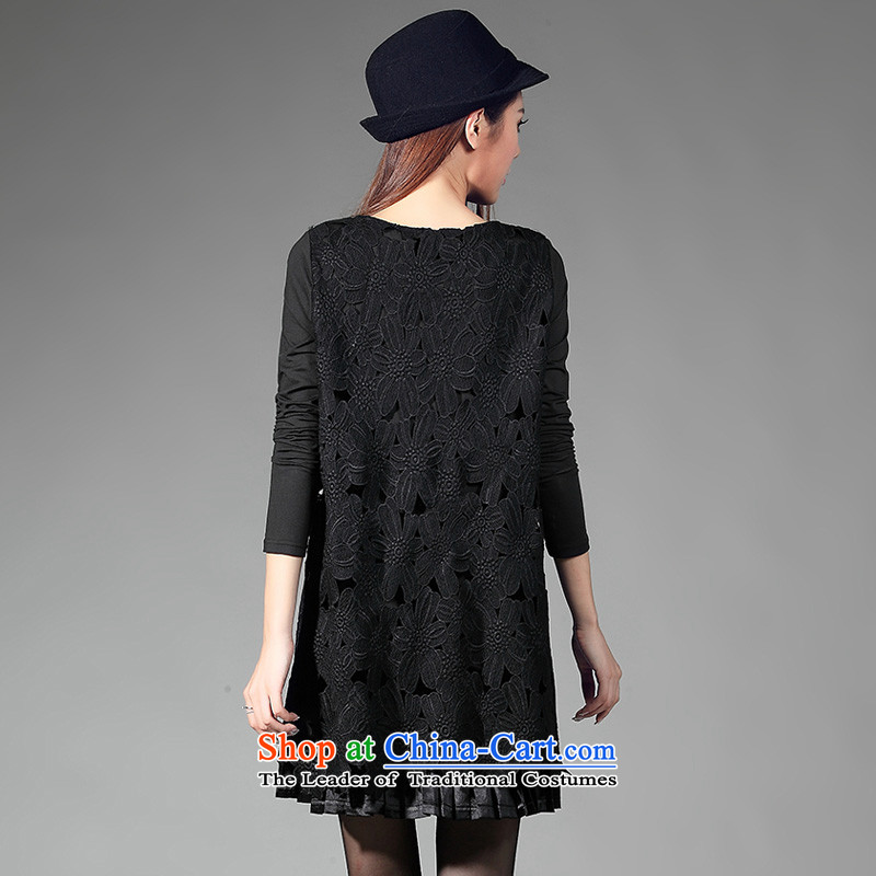 Morning to load the new 2015 Autumn Korean version of large numbers of ladies fashion doll wild collar engraving lace stitching leave two garment 4XL( recommendations 165-180 charm black) morning to , , , catty shopping on the Internet