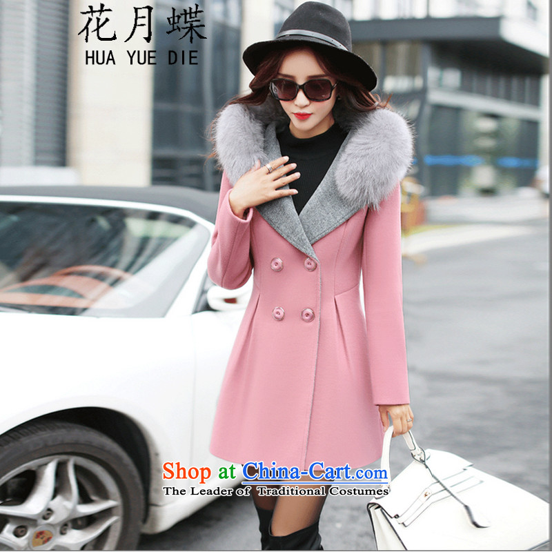 In the time of the sphenoid?2015 winter clothing new Korean edition suits for long long-sleeved double-Large Wild Hair? warm jacket female leather toner?S