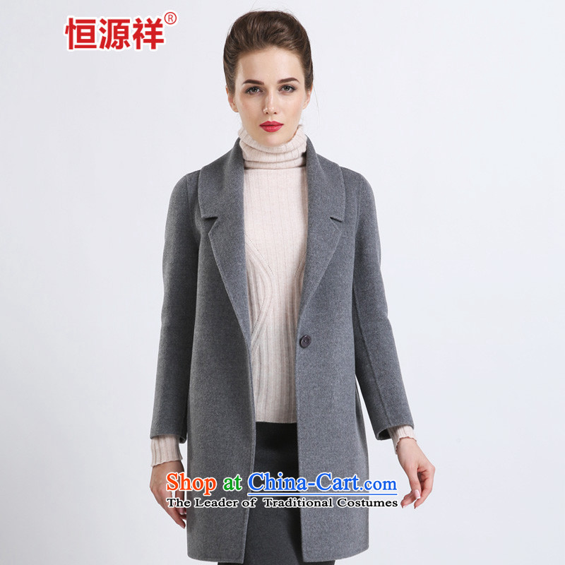 Hengyuan Cheung gross coats female?2015 Winter Olympics?_ Ms. new wool coat fashion, long?_ V-Neck double-side of the gray jacket coat girl?S