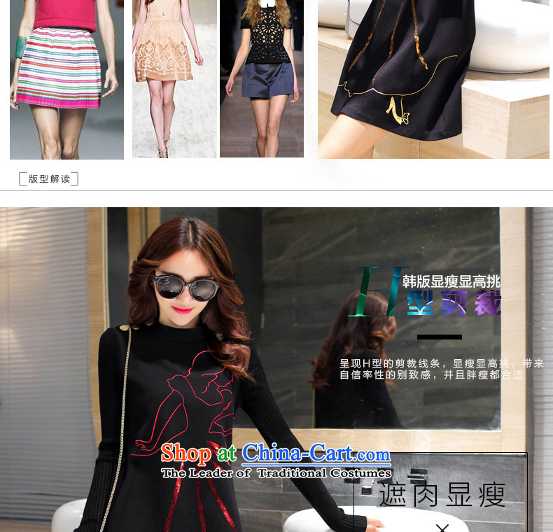 Approximately 201 Li dongqiu new larger female Korean long-sleeved in Sau San long a knitting dress L153 printed black  XL Photo Wong, prices, brand platters! The elections are supplied in the national character of distribution, so action, buy now enjoy more preferential! As soon as possible.