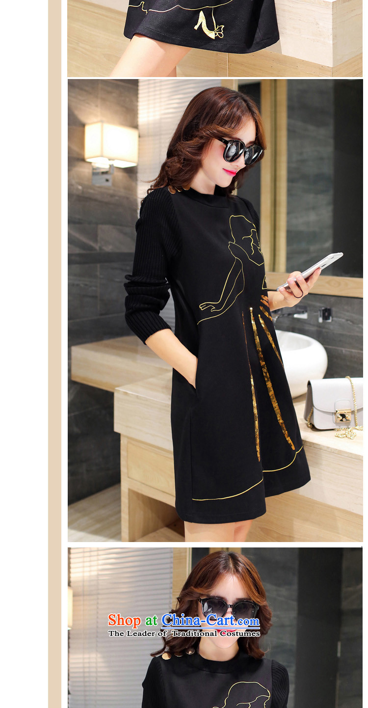 Approximately 201 Li dongqiu new larger female Korean long-sleeved in Sau San long a knitting dress L153 printed black  XL Photo Wong, prices, brand platters! The elections are supplied in the national character of distribution, so action, buy now enjoy more preferential! As soon as possible.