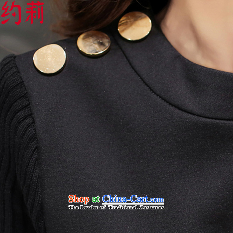 Approximately 201 Li dongqiu new larger female Korean long-sleeved in Sau San long a knitting dress L153 Wong printed black  XL, about Li , , , shopping on the Internet