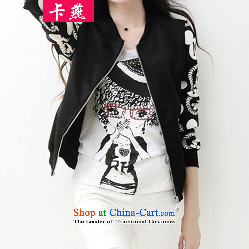 Card Yin to xl female western autumn and winter load new thick MM THIN short of Sau San video small jacket Mickey stamp sportswear cardigan jacket 098 Black 5XL, card Yan Shopping on the Internet has been pressed.