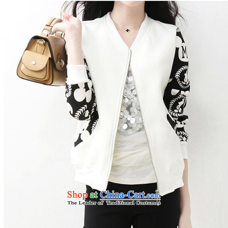 Create the  2015 autumn billion new Korean version of large numbers of ladies retro pattern cuff leisure video thin jacket baseball white L FF9302 services