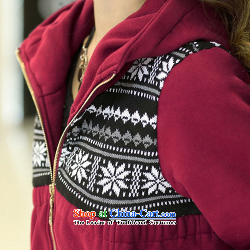 In the autumn of qixi, the sister of thick winter load winter jackets for larger female 3X4X5X thick Korean version of the mm long with cap pattern sweater cotton jacket female wine red      6XL suitable for 200-230, in coal Tanabata (love in the July 7th) , , , shopping on the Internet