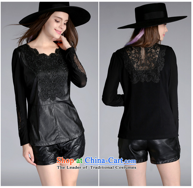 Elizabeth 2015 Western brands and discipline for larger female autumn replacing female t-shirt thick sister stretch PU stitching lace long-sleeved shirt, forming the basis MM thick video thin new PQ8063- black 4XL Photo, prices, brand platters! The elections are supplied in the national character of distribution, so action, buy now enjoy more preferential! As soon as possible.