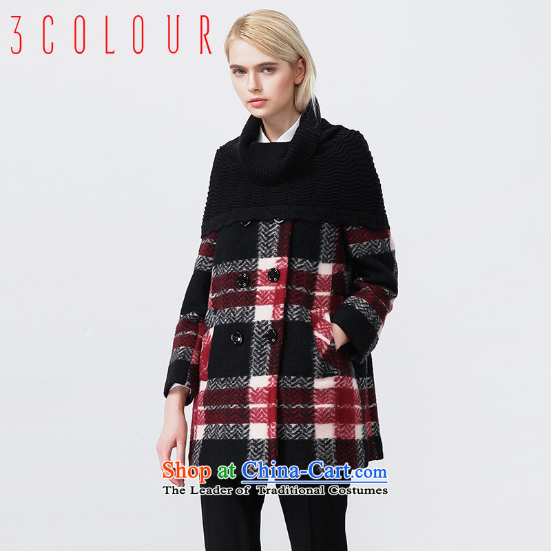 The new 2015 winter clothing grants a collision color plaid double row is plush coat S440722D10? female black and red165_88A_L