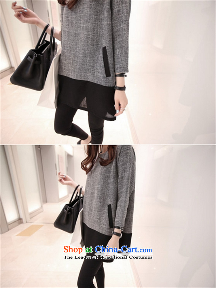 Yun-ying sa 2015 Autumn replacing the new Korean large female thick MM cotton linen dresses long-sleeved stitching female D9495 GRAY XXL picture, prices, brand platters! The elections are supplied in the national character of distribution, so action, buy now enjoy more preferential! As soon as possible.