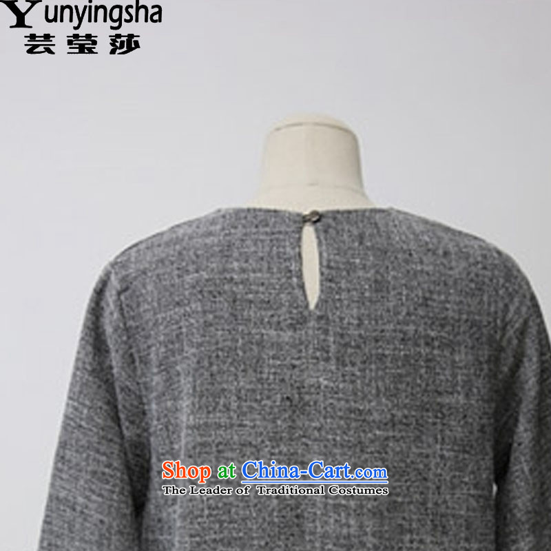 Yun-ying sa 2015 Autumn replacing the new Korean large female thick MM cotton linen dresses long-sleeved stitching D9495 XXL, gray to female Ying sa shopping on the Internet has been pressed.